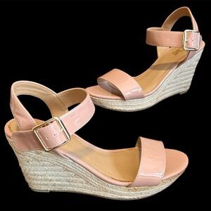 Trash Wedge Espadrilles Sandals With Ankle Buckle Blush Pink and Cream Size 8.5